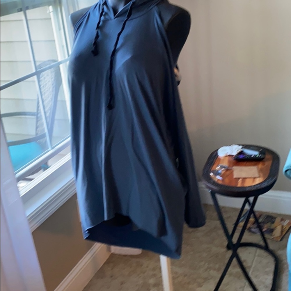 A long sleeve gray-blue sweatshirt